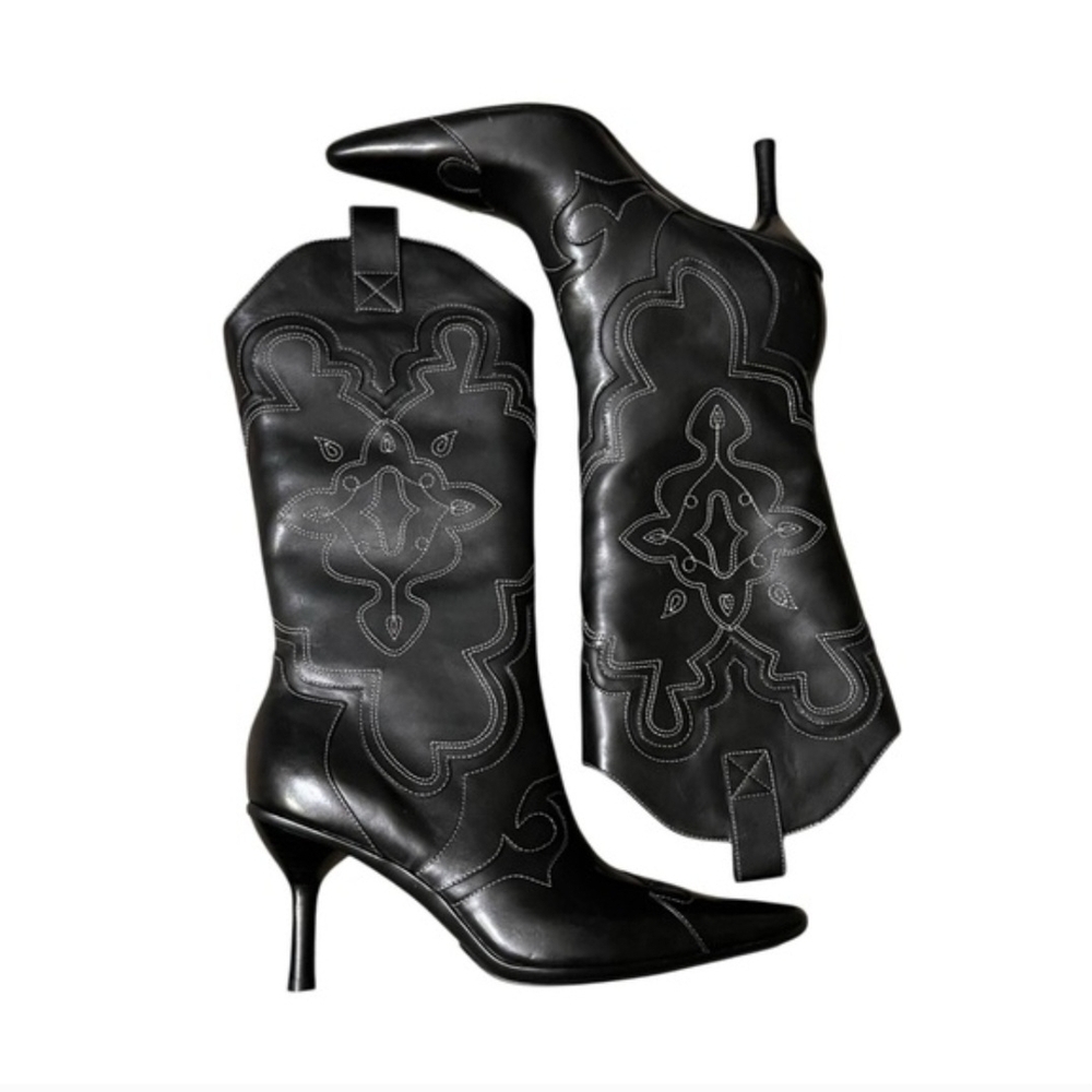 Kenneth Cole Reaction Black Pointed-Toe Mid-Calf Stiletto Boots